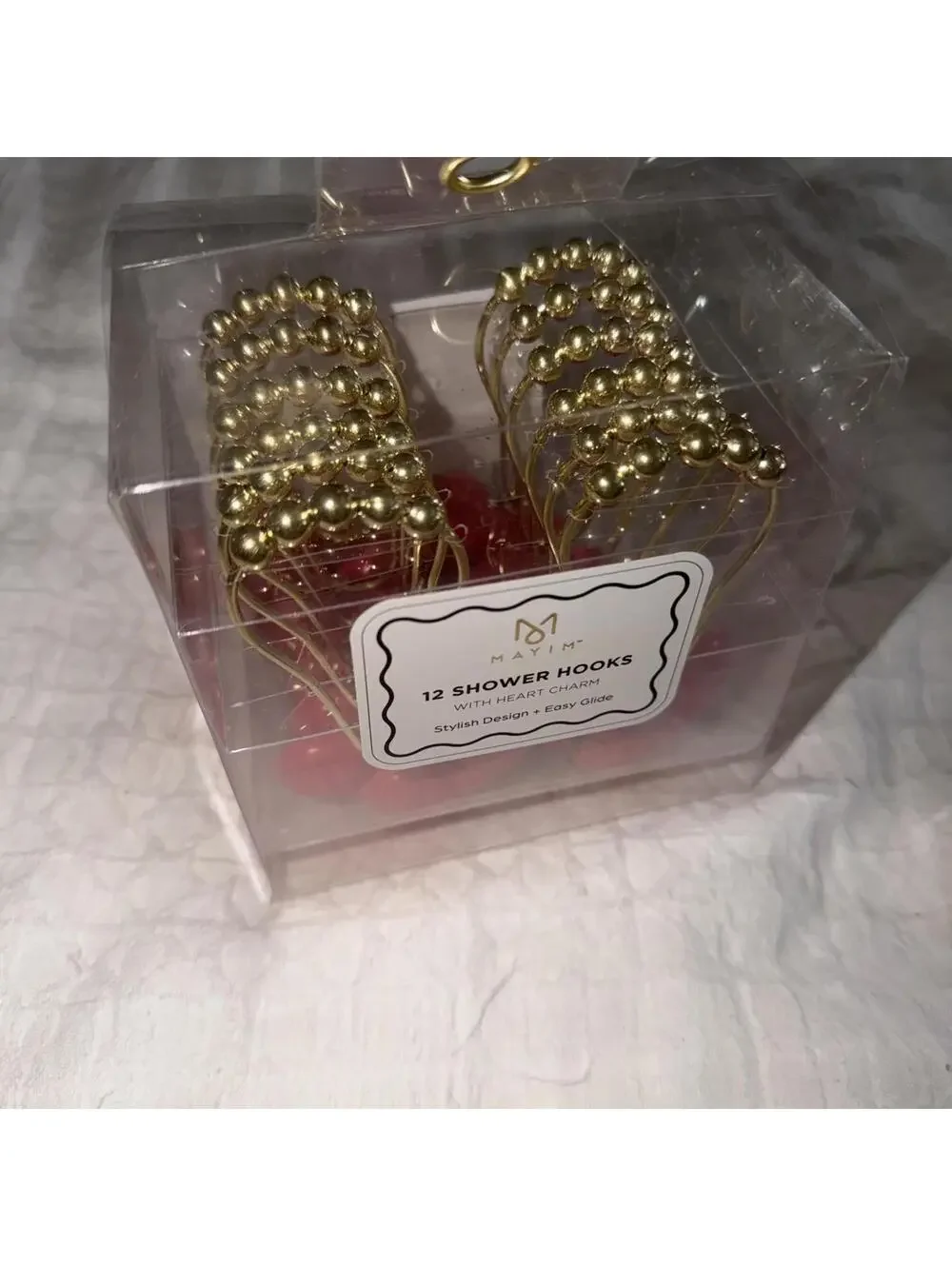 Heart Charm 12 Piece Decorative Shower Curtain Hooks Stylish Gold and red